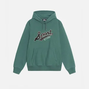 STUSSY SATIN PATCH OVERSIZED HOODIE GREEN