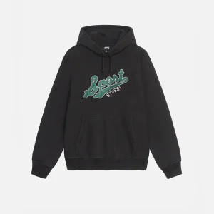 STUSSY SATIN PATCH OVERSIZED HOODIE BLACK